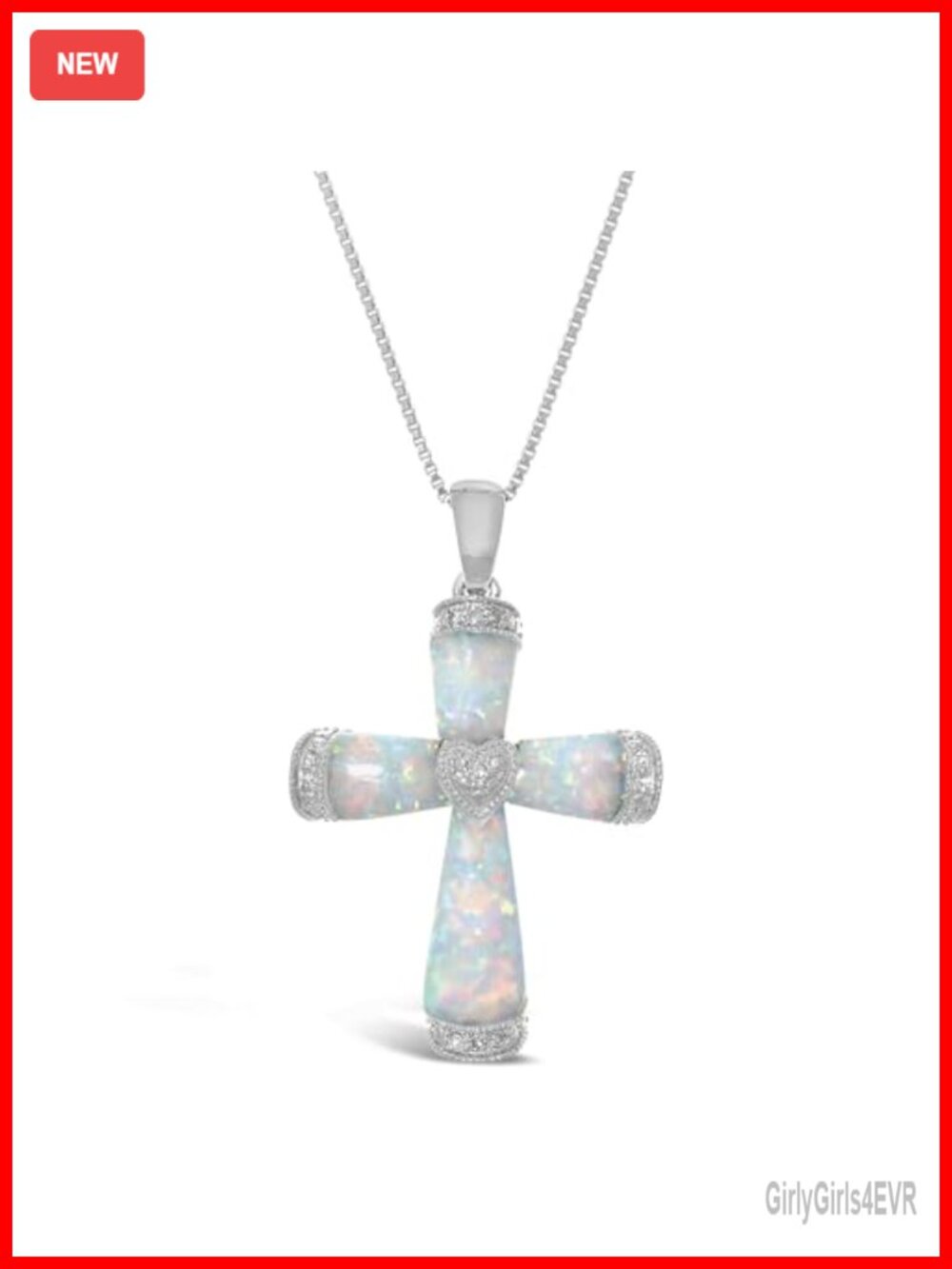 925 Sterling Silver Cross Pendant Created Opal & Diamonds